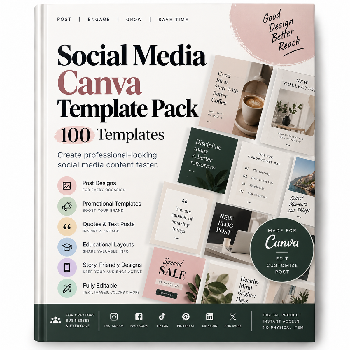Social Media Canva Template Pack — 100 Templates